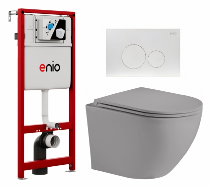 Комплект 3 в 1 инсталляция Enio Profi EN7050050 + Унитаз подвесной Weltwasser WW Merzbach 043 MT-GR + кнопка белая матовая Sfera