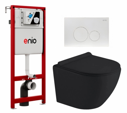 Комплект 3 в 1 инсталляция Enio Profi EN7050050 + Унитаз подвесной Timo Kulo TK-403MB + кнопка белая матовая Sfera