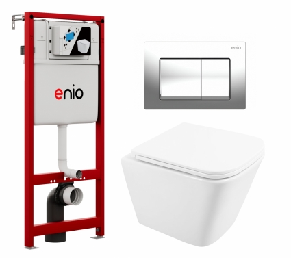 Комплект 3 в 1 инсталляция Enio Profi EN7050050 +   Унитаз подвесной BelBagno Due BB3103CHR/SC + кнопка хром Pulsante 
