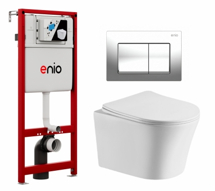 Комплект 3 в 1 инсталляция Enio Profi EN7050050 + Подвесной унитаз CeruttiSpa Adige Aria CT7837 + кнопка хром Pulsante 