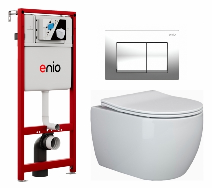 Комплект 3 в 1 инсталляция Enio Profi EN7050050 + Унитаз подвесной Ceramica Nova Play CN3001 + кнопка хром Pulsante 