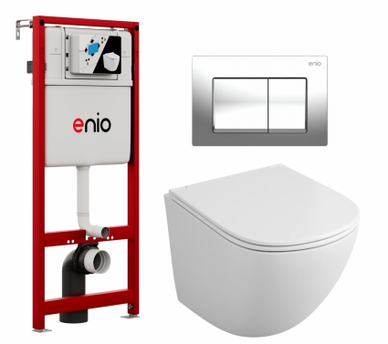 Комплект 3 в 1 инсталляция Enio Profi EN7050050 + Унитаз подвесной Owl 1975 Vind TOWLT190302 + кнопка хром Pulsante 