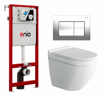 Комплект 3 в 1 инсталляция Enio Profi EN7050050 + Унитаз подвесной Owl 1975 Cirkel-H + кнопка хром Pulsante 