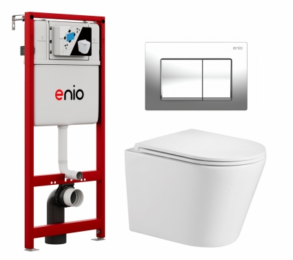 Комплект 3 в 1 инсталляция Enio Profi EN7050050 + Подвесной унитаз WeltWasser Salzbach 043 GL-WT + кнопка хром Pulsante 