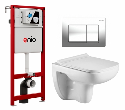 Комплект 3 в 1 инсталляция Enio Profi EN7050050 +  Подвесной унитаз WeltWasser Kehlbach 004 GL-WT + кнопка хром Pulsante 