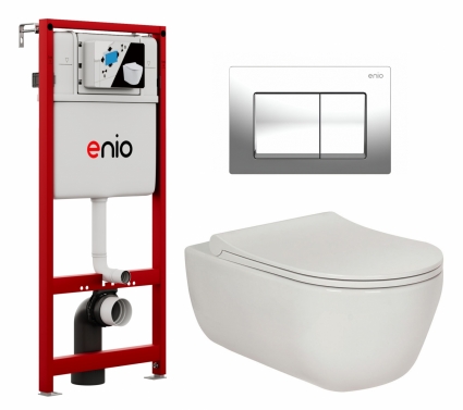 Комплект 3 в 1 инсталляция Enio Profi EN7050050 + Унитаз подвесной Berges Wasserhaus Ego XL 082118 + кнопка хром Pulsante 