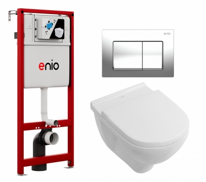 Комплект 3 в 1 инсталляция Enio Profi EN7050050 + Унитаз подвесной Villeroy & Boch O Novo + кнопка хром Pulsante 