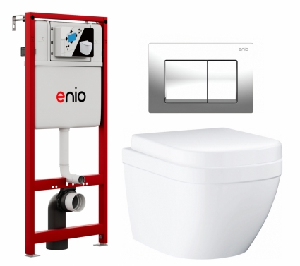 Комплект 3 в 1 инсталляция Enio Profi EN7050050 + Унитаз подвесной Grohe Euro Ceramic 39206000 + кнопка хром Pulsante 