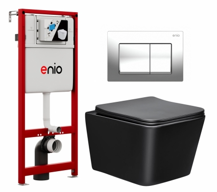 Комплект 3 в 1 инсталляция Enio Profi EN7050050 +  Унитаз Vincea Q-Line VT1-12MB + кнопка хром Pulsante