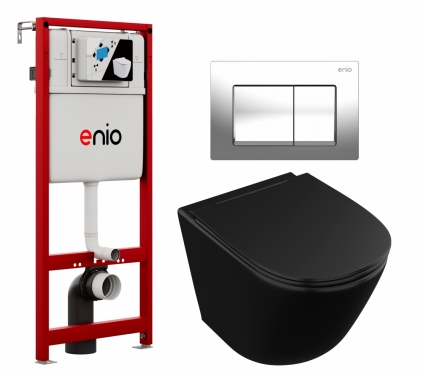 Комплект 3 в 1 инсталляция Enio Profi EN7050050 + Унитаз подвесной Owl 1975 Vind Cirkel-H Matt Black OWLT190305 + кнопка хром Pulsante