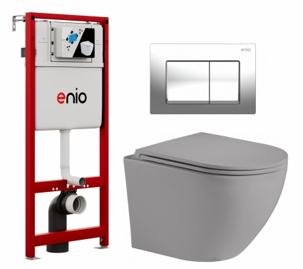 Комплект 3 в 1 инсталляция Enio Profi EN7050050 + Унитаз подвесной Weltwasser WW Merzbach 043 MT-GR + кнопка хром Pulsante