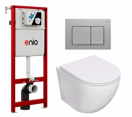 Комплект 3 в 1 инсталляция Enio Profi EN7050050 + Унитаз подвесной Lorne Pilpao LN5007501 + кнопка хром матовый Pulsante