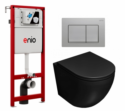Комплект 3 в 1 инсталляция Enio Profi EN7050050 + Унитаз подвесной Lorne Pilpao BL LN5007503 + кнопка хром матовый Pulsante