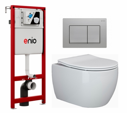 Комплект 3 в 1 инсталляция Enio Profi EN7050050 + Унитаз подвесной Ceramica Nova Play CN3001 + кнопка хром матовый Pulsante