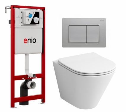 Комплект 3 в 1 инсталляция Enio Profi EN7050050 + Унитаз подвесной Grossman GR-4477S + кнопка хром матовый Pulsante