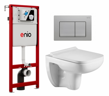 Комплект 3 в 1 инсталляция Enio Profi EN7050050 + Подвесной унитаз WeltWasser Kehlbach 004 GL-WT + кнопка хром матовый Pulsante