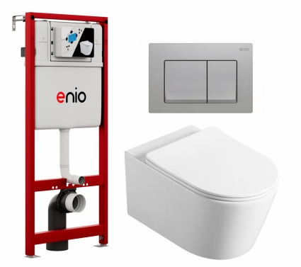 Комплект 3 в 1 инсталляция Enio Profi EN7050050 + Унитаз Vincea Cute VT1-24 + кнопка хром матовый Pulsante