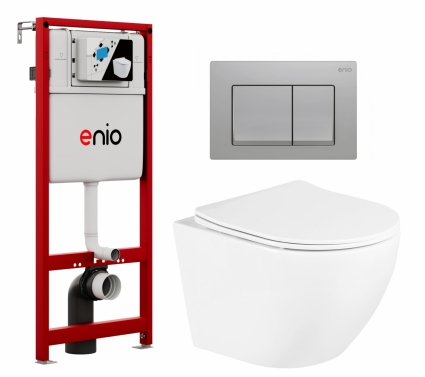 Комплект 3 в 1 инсталляция Enio Profi EN7050050 + Унитаз подвесной BelBagno Uno BB3105CHR/SC + кнопка хром матовый Pulsante