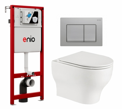Комплект 3 в 1 инсталляция Enio Profi EN7050050 + Подвесной унитаз WeltWasser Erlenbach 004 GL-WT + кнопка хром матовый Pulsante