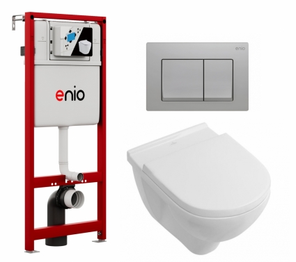 Комплект 3 в 1 инсталляция Enio Profi EN7050050 + Унитаз подвесной Villeroy & Boch O Novo + кнопка хром матовый Pulsante