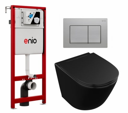 Комплект 3 в 1 инсталляция Enio Profi EN7050050 + Унитаз подвесной Owl 1975 Vind Cirkel-H Matt Black OWLT190305 + кнопка хром матовый Pulsante