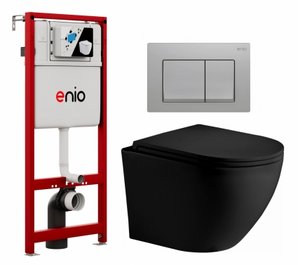 Комплект 3 в 1 инсталляция Enio Profi EN7050050 + Унитаз подвесной Weltwasser WW Merzbach 043 MT-BL + кнопка хром матовый Pulsante