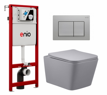 Комплект 3 в 1 инсталляция Enio Profi EN7050050 + Унитаз подвесной Vincea Q-Line VT1-12MG + кнопка хром матовый Pulsante