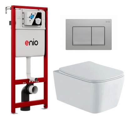 Комплект 3 в 1 инсталляция Enio Profi EN7050050 + Унитаз подвесной AQUATEK Либра New AQ1148N-00 + кнопка хром матовый Pulsante