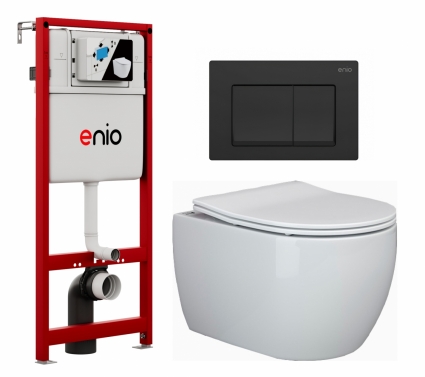 Комплект 3 в 1 инсталляция Enio Profi EN7050050 + Унитаз подвесной Ceramica Nova Play CN3001 + кнопка черная матовая Pulsante