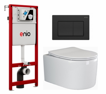 Комплект 3 в 1 инсталляция Enio Profi EN7050050 + Унитаз подвесной Ceramica Nova Moments CN3003 + кнопка черная матовая Pulsante