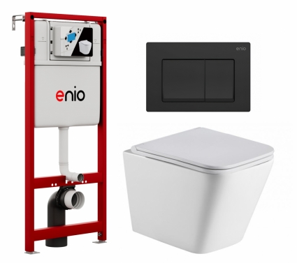Комплект 3 в 1 инсталляция Enio Profi EN7050050 + Подвесной унитаз WeltWasser Gelbach 043 GL-WT + кнопка черная матовая Pulsante