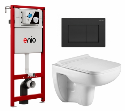 Комплект 3 в 1 инсталляция Enio Profi EN7050050 +  Подвесной унитаз WeltWasser Kehlbach 004 GL-WT + кнопка черная матовая Pulsante