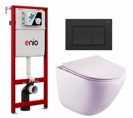 Комплект 3 в 1 инсталляция Enio Profi EN7050050 +  Унитаз подвесной Esbano Lotus ESUPLOTUW + кнопка черная матовая Pulsante