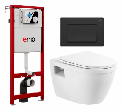 Комплект 3 в 1 инсталляция Enio Profi EN7050050 + Унитаз подвесной BelBagno Loto BB070CHR/SC + кнопка черная матовая Pulsante