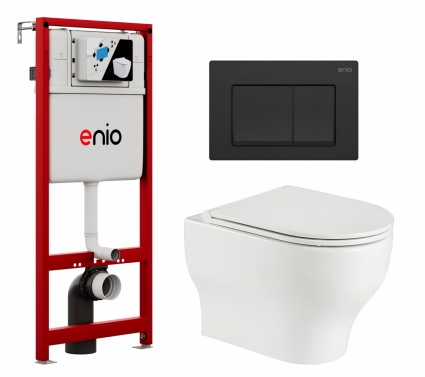 Комплект 3 в 1 инсталляция Enio Profi EN7050050 + Подвесной унитаз WeltWasser Erlenbach 004 GL-WT + кнопка черная матовая Pulsante