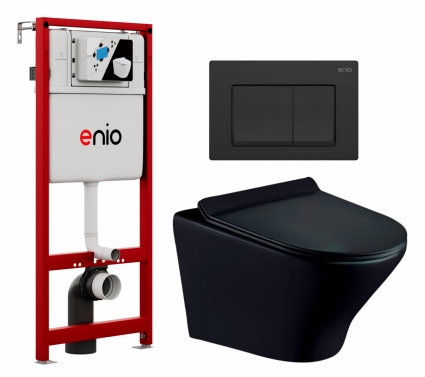 Комплект 3 в 1 инсталляция Enio Profi EN7050050 + Унитаз подвесной Esbano Aster ESUPASTEBM + кнопка черная матовая Pulsante