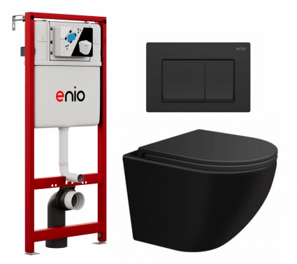 Комплект 3 в 1 инсталляция Enio Profi EN7050050 + Подвесной унитаз SinteSi EVI + кнопка черная матовая Pulsante