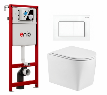 Комплект 3 в 1 инсталляция Enio Profi EN7050050 + Унитаз подвесной WeltWasser Nesenbach 004 GL-WT + кнопка белая матовая Pulsante