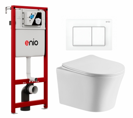 Комплект 3 в 1 инсталляция Enio Profi EN7050050 + Подвесной унитаз CeruttiSpa Adige Aria CT7837 + кнопка белая матовая Pulsante