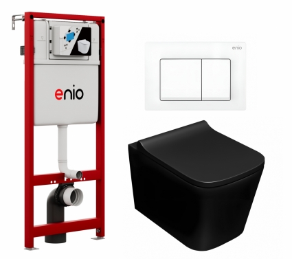 Комплект 3 в 1 инсталляция Enio Profi EN7050050 + Унитаз подвесной Lorne Lambro BL LN5007507 + кнопка белая матовая Pulsante