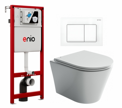 Комплект 3 в 1 инсталляция Enio Profi EN7050050 + Унитаз подвесной Ceramica Nova Forma CN3011 + кнопка белая матовая Pulsante