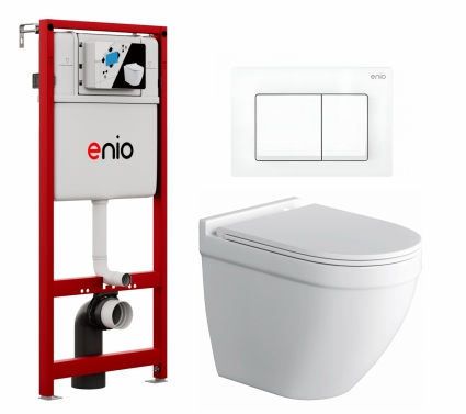 Комплект 3 в 1 инсталляция Enio Profi EN7050050 + Унитаз подвесной Owl 1975 Cirkel-H + кнопка белая матовая Pulsante