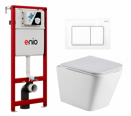Комплект 3 в 1 инсталляция Enio Profi EN7050050 +  Подвесной унитаз WeltWasser Gelbach 043 GL-WT + кнопка белая матовая Pulsante