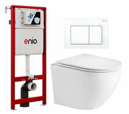 Комплект 3 в 1 инсталляция Enio Profi EN7050050 + Унитаз подвесной Weltwasser WW Merzbach 043GL-WT + кнопка белая матовая Pulsante