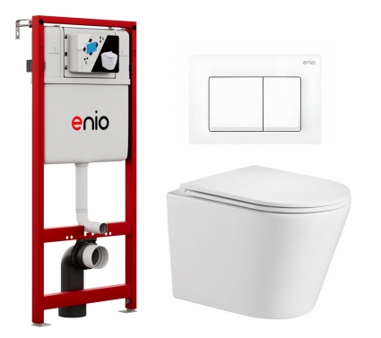 Комплект 3 в 1 инсталляция Enio Profi EN7050050 + Подвесной унитаз WeltWasser Salzbach 043 GL-WT + кнопка белая матовая Pulsante