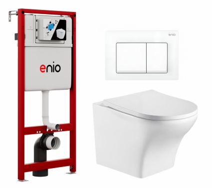 Комплект 3 в 1 инсталляция Enio Profi EN7050050 + Подвесной унитаз WeltWasser Odenbach 004 GL-WT + кнопка белая матовая Pulsante