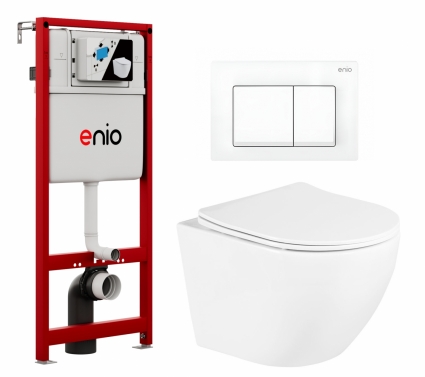 Комплект 3 в 1 инсталляция Enio Profi EN7050050 + Унитаз подвесной BelBagno Uno BB3105CHR/SC + кнопка белая матовая Pulsante