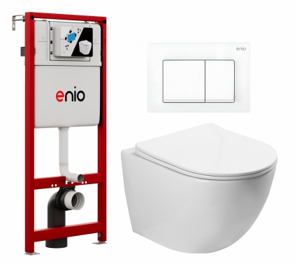 Комплект 3 в 1 инсталляция Enio Profi EN7050050 + Унитаз подвесной SantiLine SL-5005 + кнопка белая матовая Pulsante