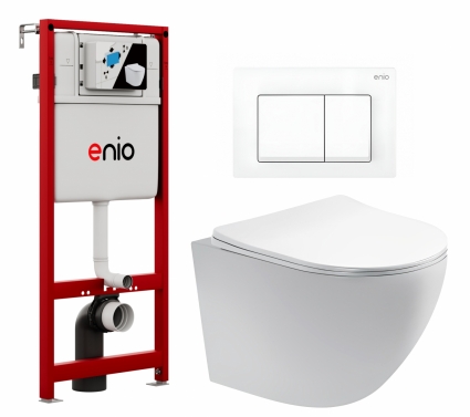 Комплект 3 в 1 инсталляция Enio Profi EN7050050 + Унитаз подвесной Акватек Европа AQ1900-00 + кнопка белая матовая Pulsante