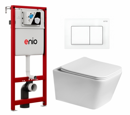 Комплект 3 в 1 инсталляция Enio Profi EN7050050 + Унитаз подвесной SantiLine SL-5007 + кнопка белая матовая Pulsante